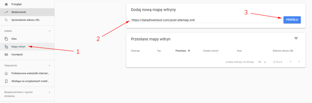 google search console mapy witryn