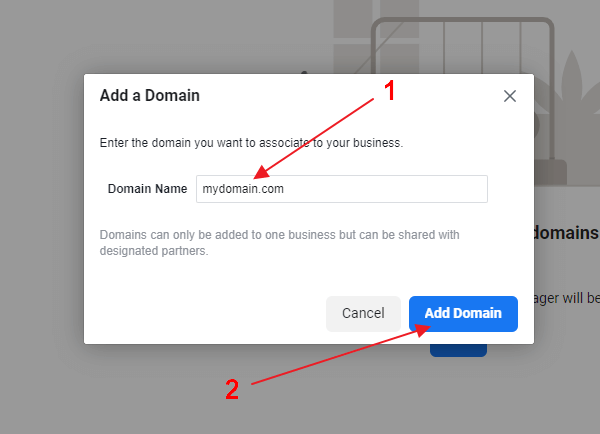 facebook business dodaj domenę